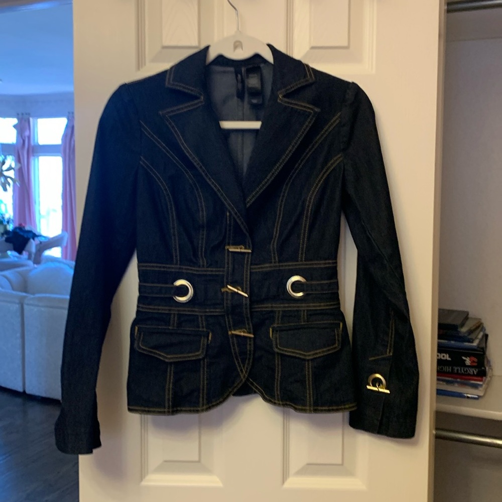 Bisou bisou denim jacket blazer with gold detail